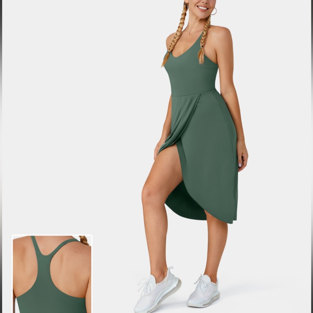 Halara racer back split asymmetrical hem split dress size small